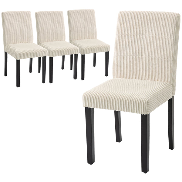Ensemble de 4 chaises de salle à manger modernes avec pieds en bois d'hévéa et assise rembourrée, beige