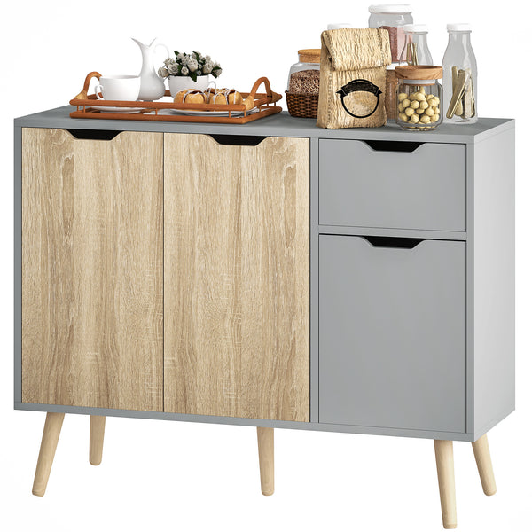 Buffet 35" avec tiroir, gris et bois naturel