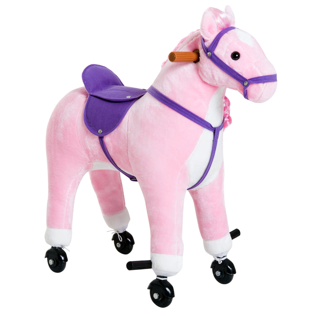 Rocking horse for toddlers 3 years old, with sound and wheel, pink