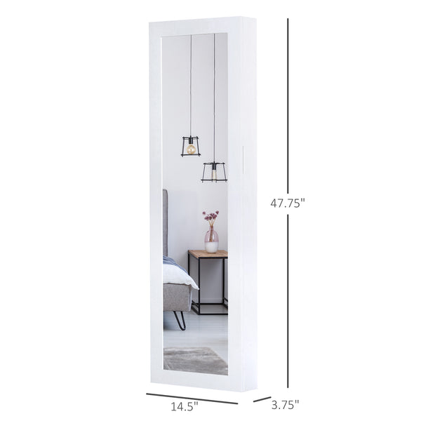 Armoire à bijoux avec miroir pleine longueur, blanc
