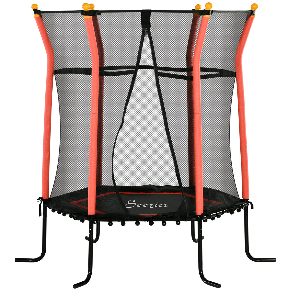 Trampoline 64" pour enfants, intérieur/extérieur, avec filet de protection, poteau élastique épais et rembourré, cadeau pour les 3 à 10 ans, rouge