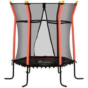 Trampoline 64" pour enfants, intérieur/extérieur, avec filet de protection, poteau élastique épais et rembourré, cadeau pour les 3 à 10 ans, rouge