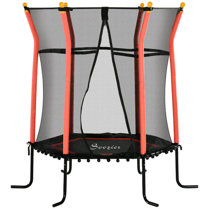 Soozier 64" Kids Trampoline, Indoor/Outdoor, with Enclosure Net, Thick Padded Bungee Pole, Gift for 3-10 Year Olds, Red