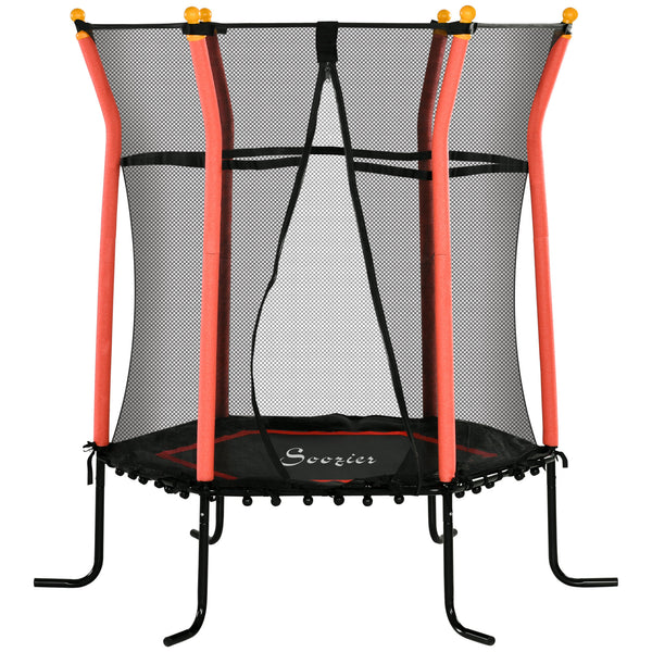 Trampoline 64" pour enfants, intérieur/extérieur, avec filet de protection, poteau élastique épais et rembourré, cadeau pour les 3 à 10 ans, rouge