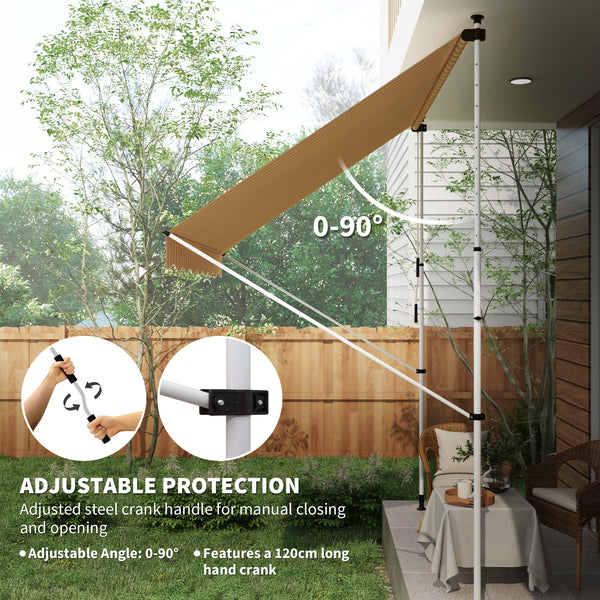 10x5ft Manual Retractable Awning, Patio Sun Shade Canopy Shelter with 5.6-9.2ft Support Pole, Water Resistant UV Protector, for Window, Door, Porch, Deck, Yellow