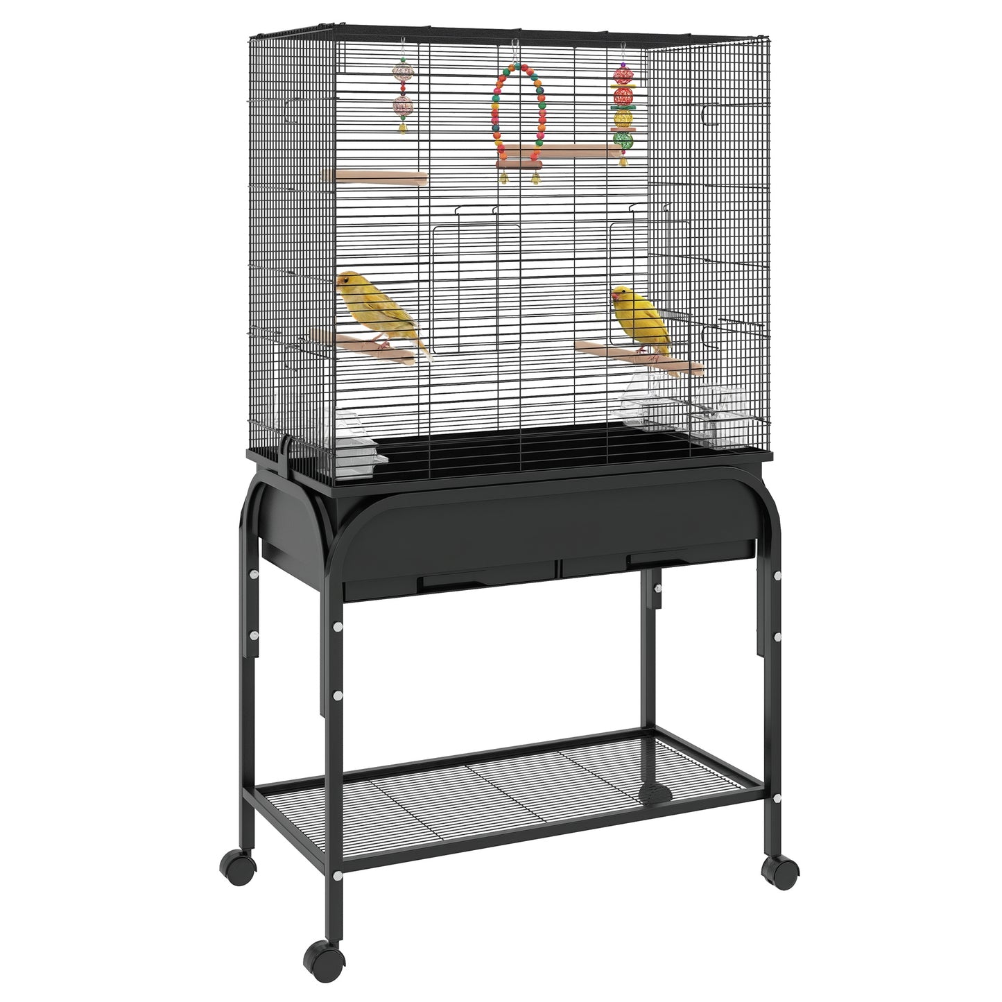 Cage à oiseaux pour perruches, canaris, pinsons, inséparables, perruches, avec support roulant, jouets, noir