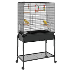 Cage à oiseaux pour perruches, canaris, pinsons, inséparables, perruches, avec support roulant, jouets, noir