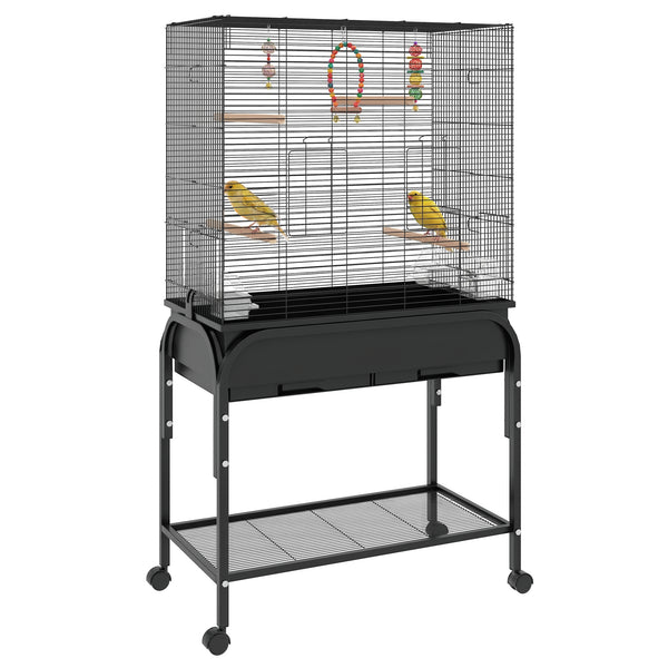 Cage à oiseaux pour perruches, canaris, pinsons, inséparables, perruches, avec support roulant, jouets, noir