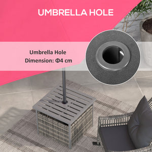 Table basse de patio en rotin tressé avec trou pour parasol - Gris chiné