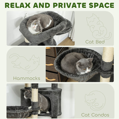 Arbre à chat avec griffoirs, lit, plateformes et hamacs, pour chats d'intérieur, gris foncé