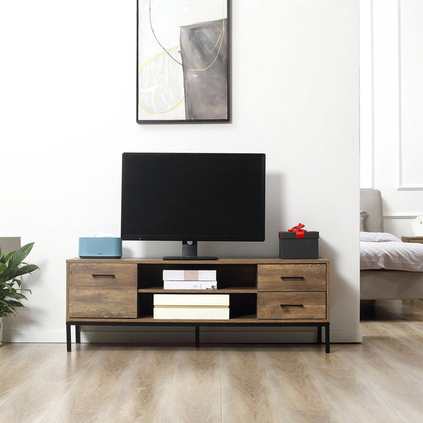Meuble pour téléviseur jusqu'à 50 pouces avec porte, rangement ouvert et tiroirs