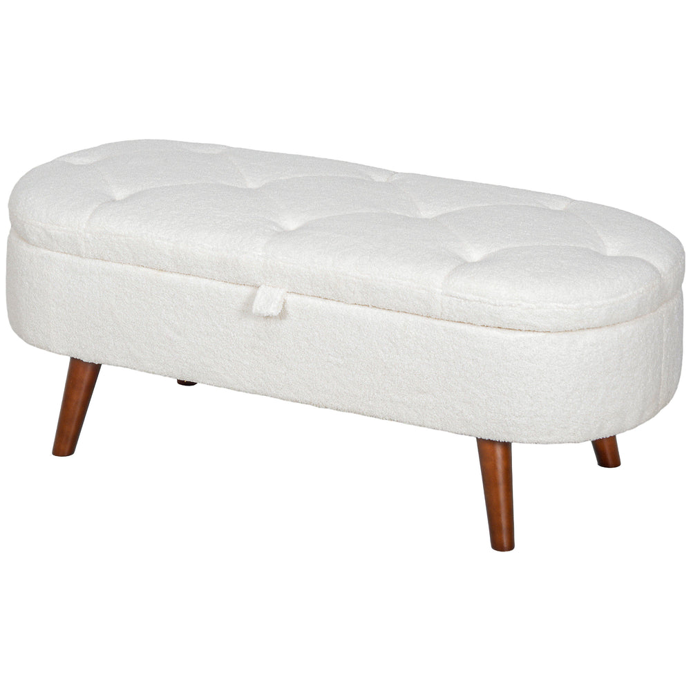 Banc de chambre avec rangement capitonné en polaire, blanc