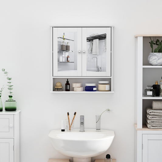 Armoire à pharmacie avec portes doubles, étagère ouverte et étagère réglablr, blanche