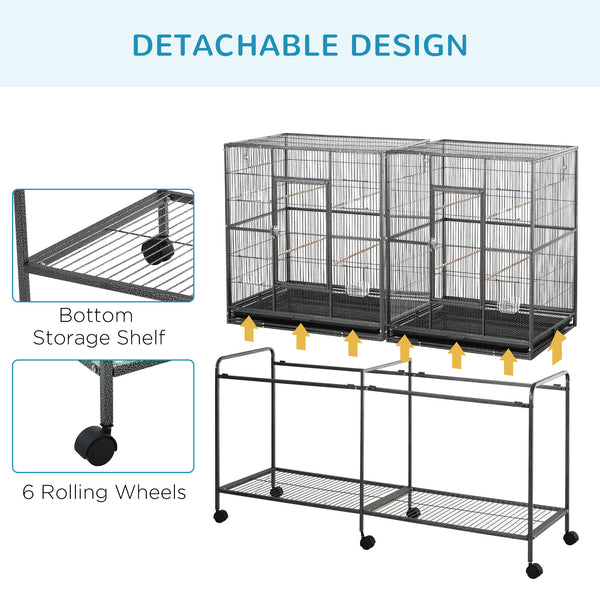 Cage à oiseaux extra large 64 po en métal avec support à roulettes