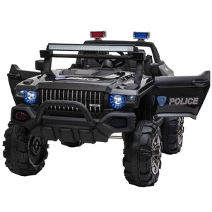 Voiture de police 12 V, 2 places, pour enfants de 3 à 8 ans, avec télécommande parentale, lumières LED, lecteur MP3, noir
