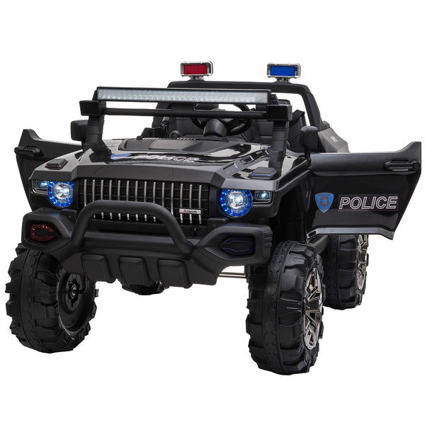 Voiture de police 12 V, 2 places, pour enfants de 3 à 8 ans, avec télécommande parentale, lumières LED, lecteur MP3, noir