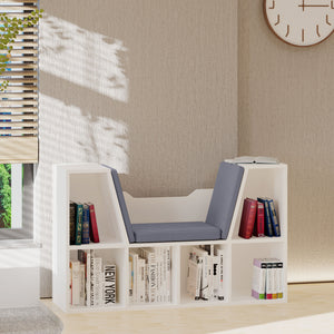 Bibliothèque 6 compartiments avec coussin d'assise, gris