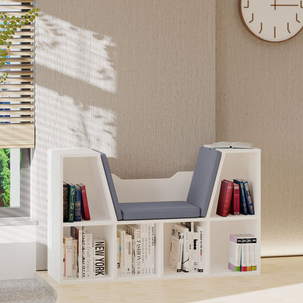 Bibliothèque 6 compartiments avec coussin d'assise, gris