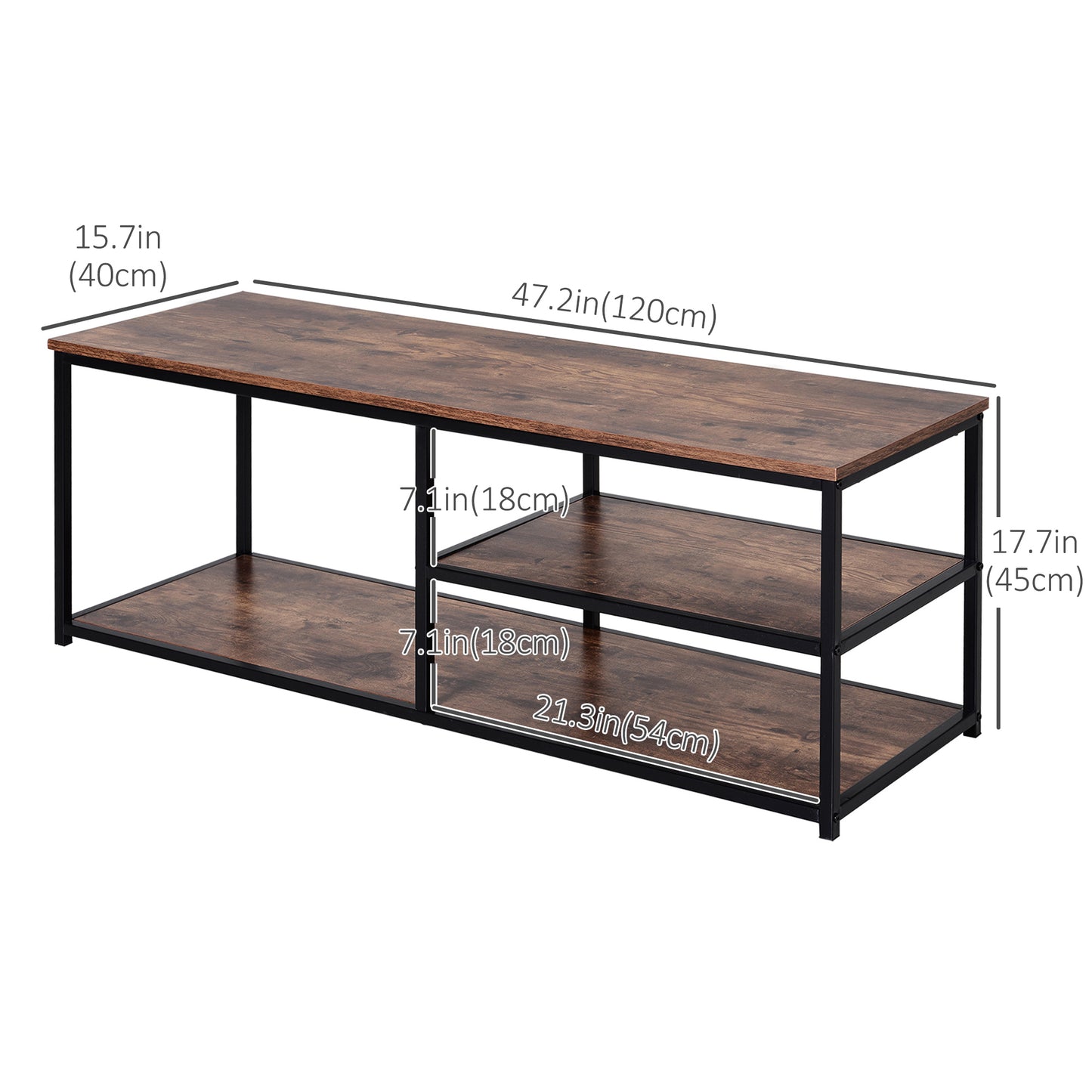 HOMCOM Industrial TV Stand for TVs up to 55 inches, TV Cabinet with Storage Shelves, Metal Frame, Media Console for Living Room, Rustic Brown
