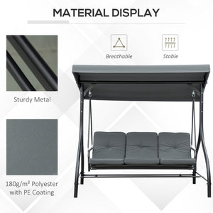 Balancelle convertible avec auvent et coussins 3 places, gris foncé