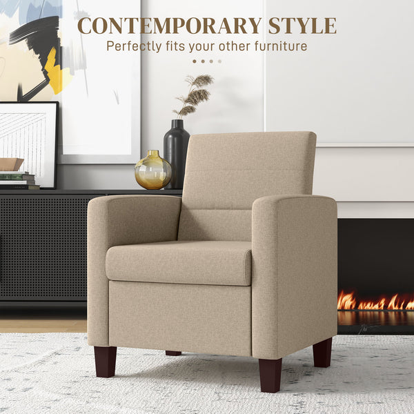 Fauteuil en tissu avec coussin d'assise et patins antidérapants, marron clair