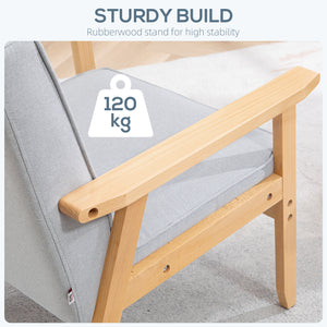 Fauteuil d'appoint avec dossier capitonné et pieds en bois, gris clair
