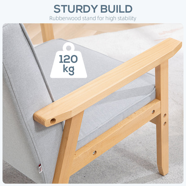 Fauteuil d'appoint avec dossier capitonné et pieds en bois, gris clair