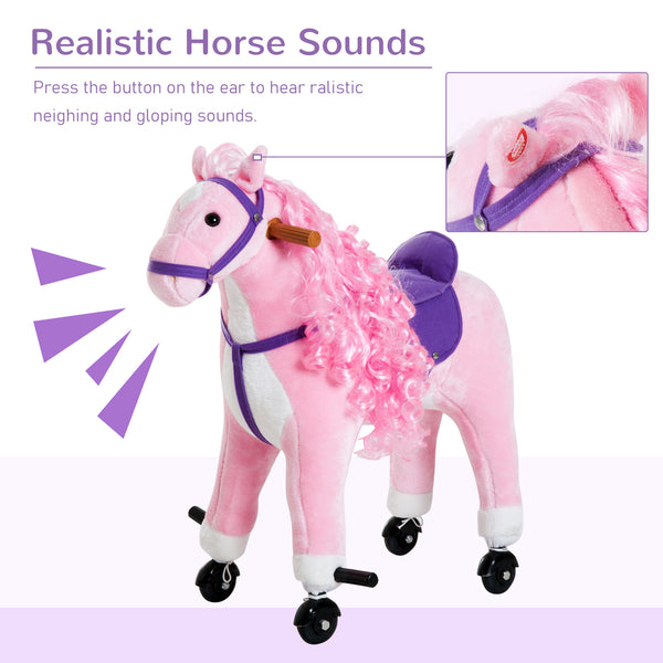 Rocking horse for toddlers 3 years old, with sound and wheel, pink