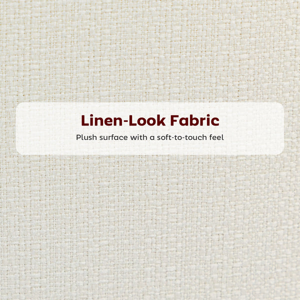 Set of 2 counter-height bar stools upholstered in linen with backrest, footrest and steel legs, cream white