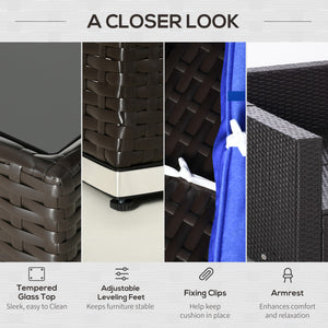 Ensemble de mobilier de jardin 7 pièces en rotin, canapé d'angle en osier pour terrasse, bleu