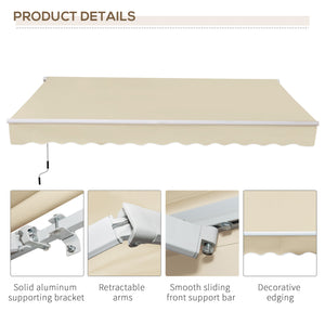 12' x 8' Retractable Patio Awning Sunshade Shelter with Manual Crank Handle UV & Water-Resistant for Deck Balcony Cream