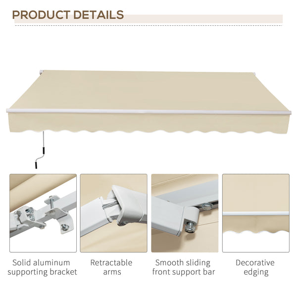 12' x 8' Retractable Patio Awning Sunshade Shelter with Manual Crank Handle UV & Water-Resistant for Deck Balcony Cream