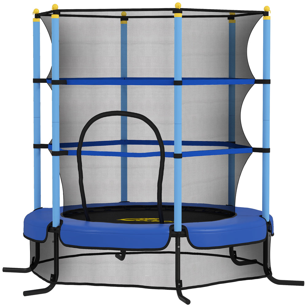 4.6-foot trampoline with safety net and built-in protective pad, blue