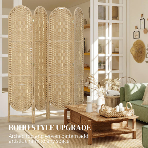 Paravent bohème à 4 panneaux et sommet arqué, en bois naturel