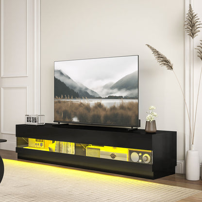 Meuble TV éclairé pour téléviseurs jusqu'à 75 pouces, noir brillant