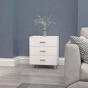 3-drawer chest with aluminium legs and gold handles, white.