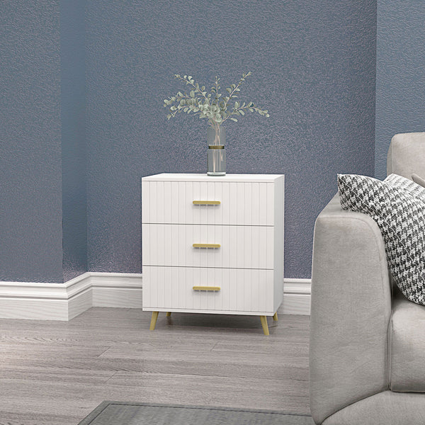 3-drawer chest with aluminium legs and gold handles, white.