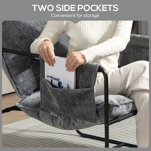 Fauteuil avec poches latérales et structure en acier, gris