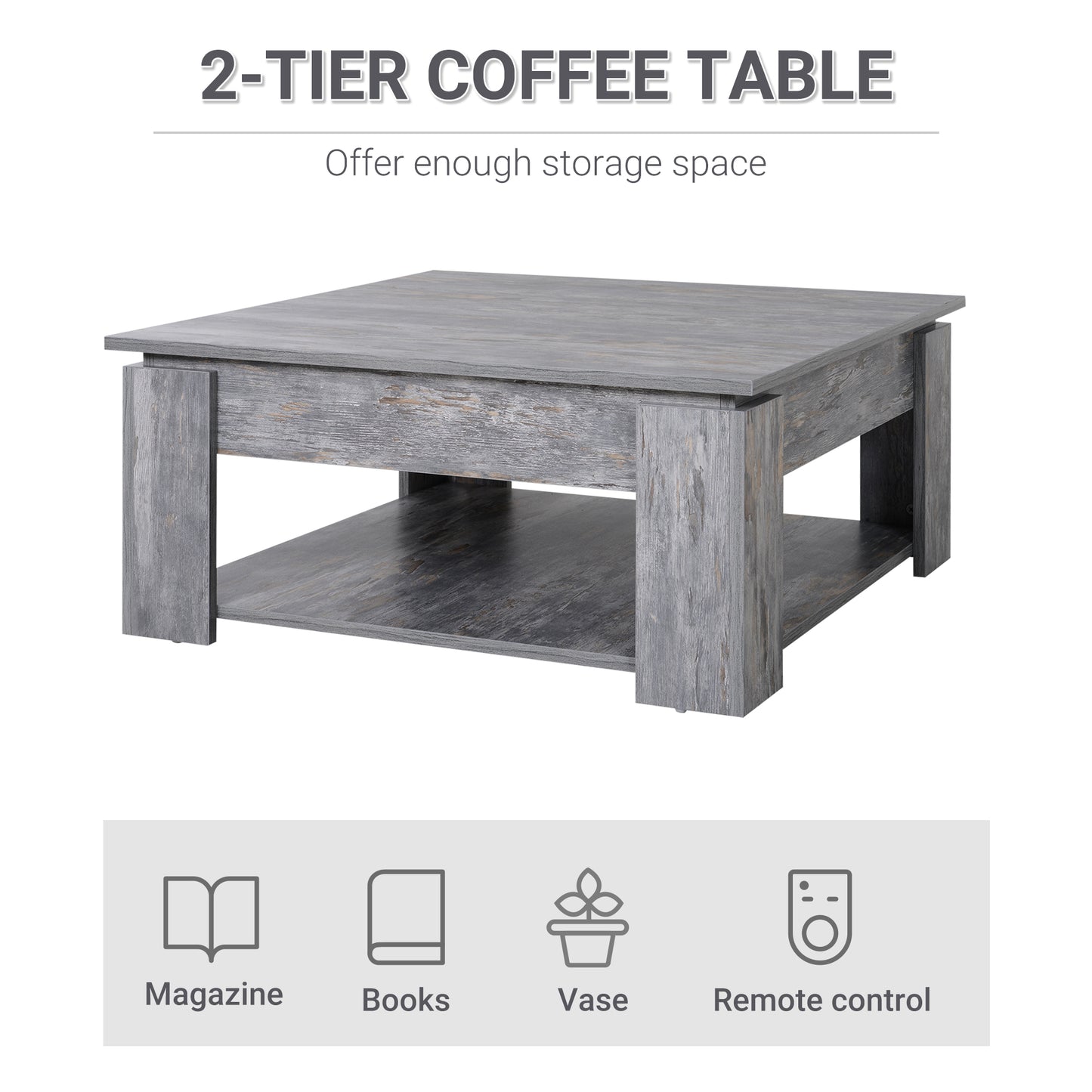 Table basse moderne avec étagère de rangement, grise
