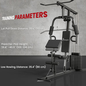 Station de musculation multifonctions avec colonne de poids de 45 kg