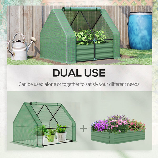 Raised outdoor steel planter with greenhouse