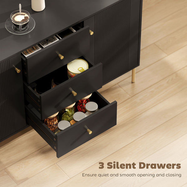 Buffet de rangement moderne avec 3 tiroirs à fermeture douce et 2 étagères, Noir