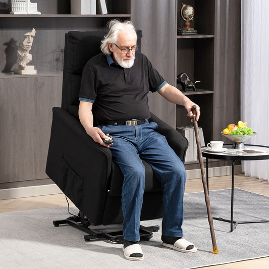 Fauteuil releveur et inclinable électrique avec télécommande, poches latérales, noir