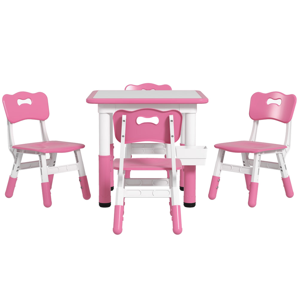 Ensemble table et chaises 5 pièces pour tout-petits à hauteur réglable, rose