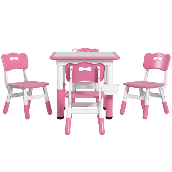 Ensemble table et chaises 5 pièces pour tout-petits à hauteur réglable, rose