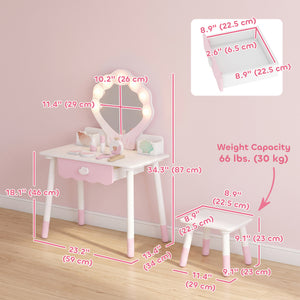 Coiffeuse pour enfant avec miroir lumineux, tabouret et 7 accessoires, rose