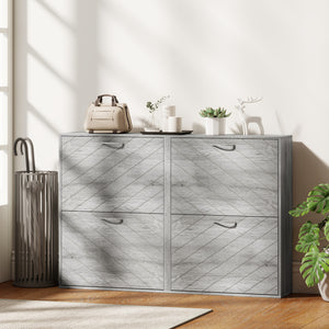 Meuble à chaussures avec 4 tiroirs rabattables, pouvant contenir 12 paires de chaussures, gris