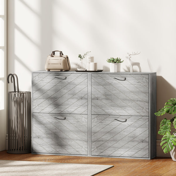 Meuble à chaussures avec 4 tiroirs rabattables, pouvant contenir 12 paires de chaussures, gris