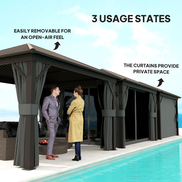 10' x 12' Outdoor Hardtop Gazebo Metal Roof Patio Gazebo with Aluminum Frame, Mesh Nettings, Dark Grey