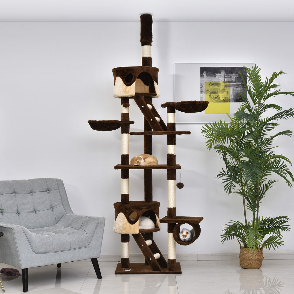 Giant Cat Tree 240-250cm, Ceiling Height, Scratching Post, Activity Center, Brown